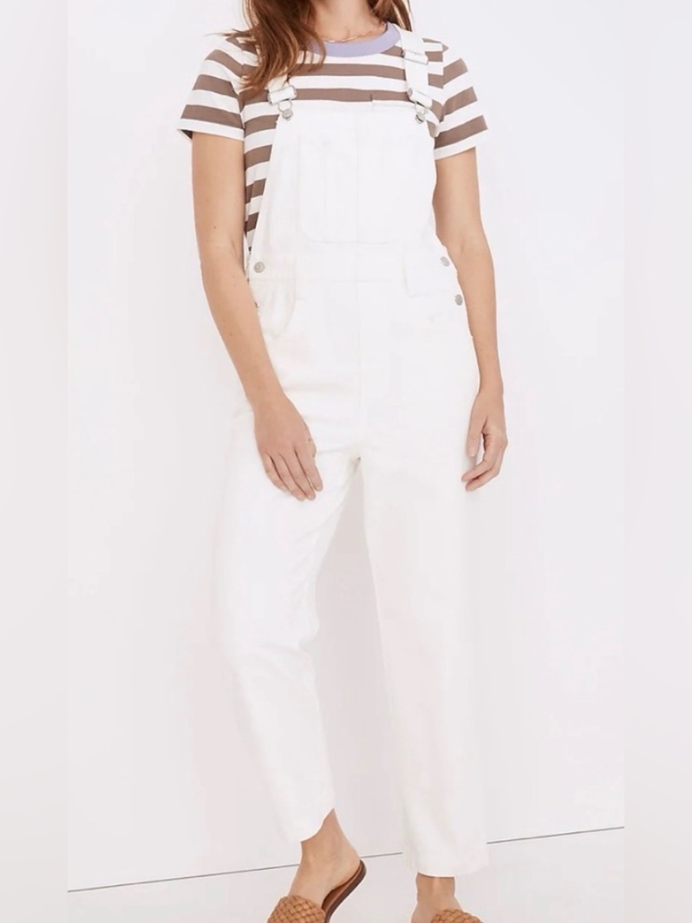 Madewell White cropped Denim Women's Overalls size medium petite